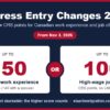 Express entry changes 2026 graphic showing up to 150 crs points for canadian work experience or up to 100 for a high-wage job offer, not both